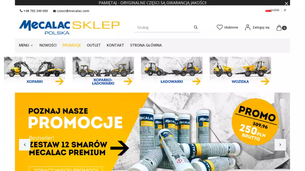 Części do koparek, koparko-ładowarek, ładowarek | Sklep internetowy Mecalac